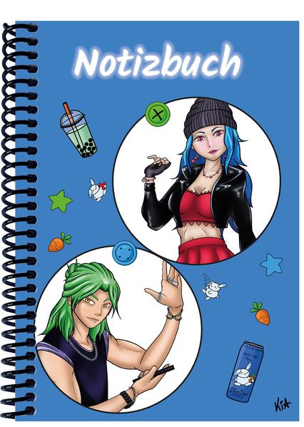 A 4 Notizbuch Manga Quinn und Enora blau liniert