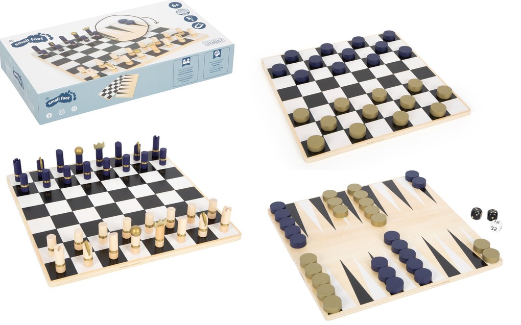Small foot 12222 - Schach und Backgammon Gold Edition Holz 28x28cm