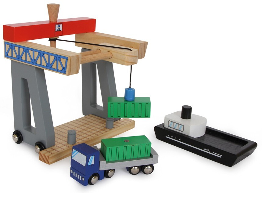 Image of Small foot 8551 - Container Terminal mit Schiff und LKW Holz Hafen-Spielset 6-teilig 18x16x20