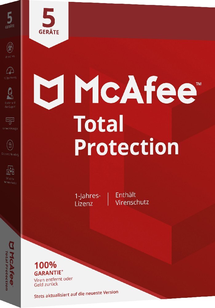 McAfee Total Protection 5-Geräte 1-Jahr (Code in a Box). Für Windows/Mac/Android/iOS