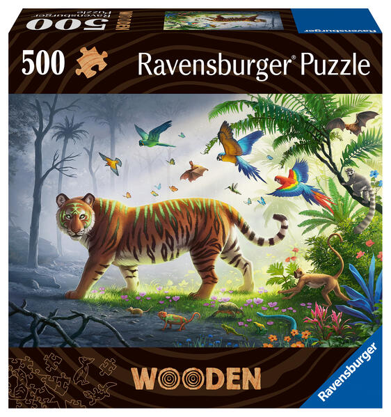 Ravensburger Puzzle 17514 - Tiger im Dschungel - 500 Teile Holzpuzzle mit stabilen individuellen Puzzleteilen und kleinen Holzfiguren (Whimsies) für Kinder und Erwachsene ab 14 Jahren