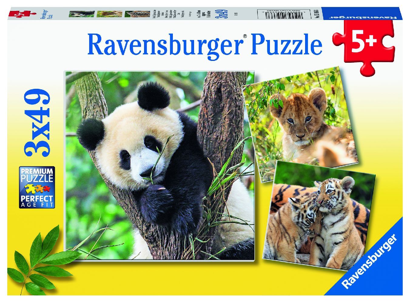 Ravensburger Kinderpuzzle - 05666 Panda Tiger und Löwe - 3x49 Teile Puzzle für Kinder ab 5 Jahren