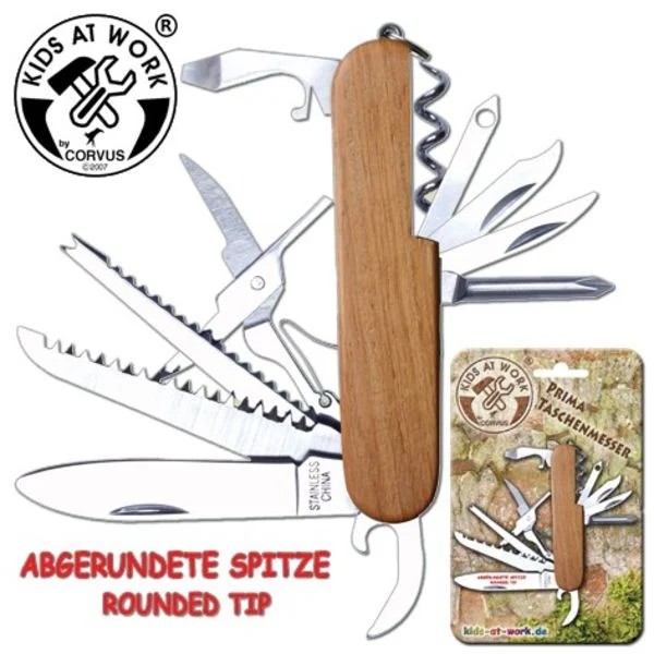 Corvus A750226 - Kids At Work Prima-Taschenmesser Holzgriff Natur