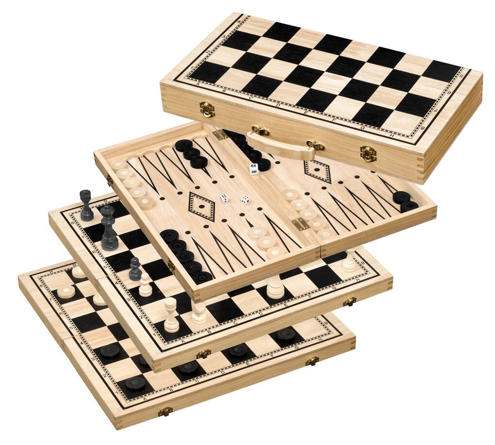 Image of Philos 2519 - Schach-Backgammon-Dame-Set Holz Feld 50 mm mit Tragegriff