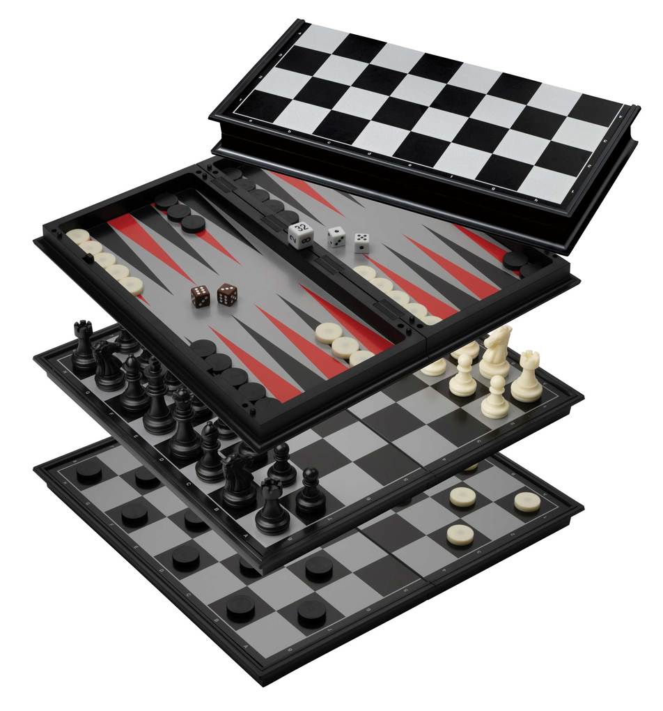 Philos 2506 - Schach-Backgammon-Dame-Set Kunststoff Feld 37 mm magnetisch