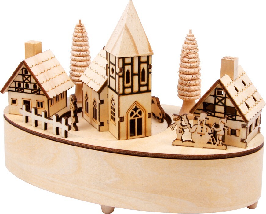 Image of Small foot 6677 - Kleines Dorf mit Spieluhr Stille Nacht Lampe Holz Höhe 15cm