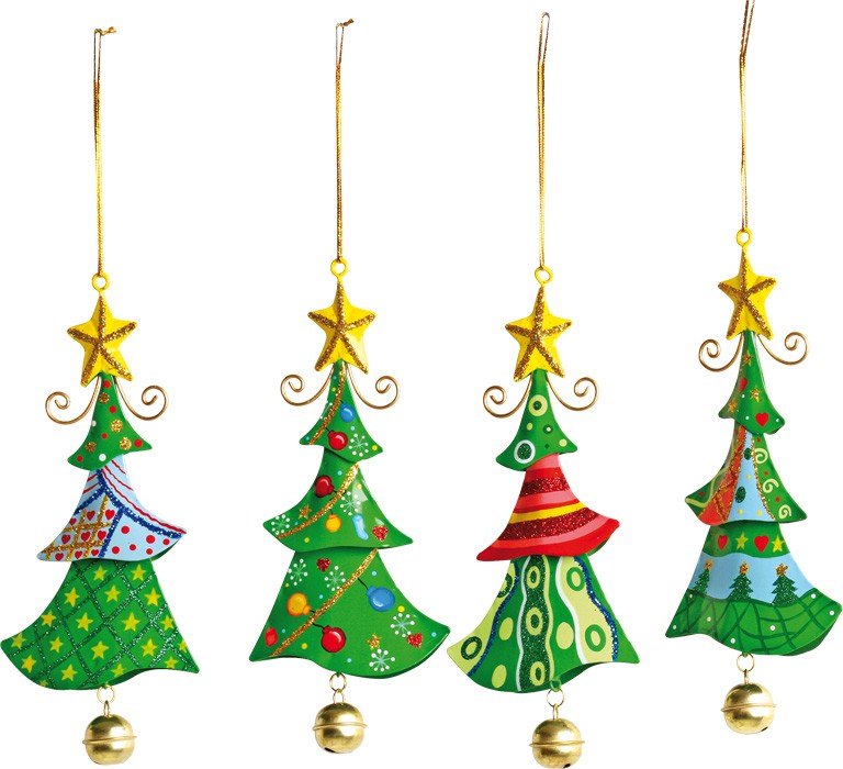 Small foot 5147 - Tannenbaum Metallanhänger grün/bunt 4-teilig