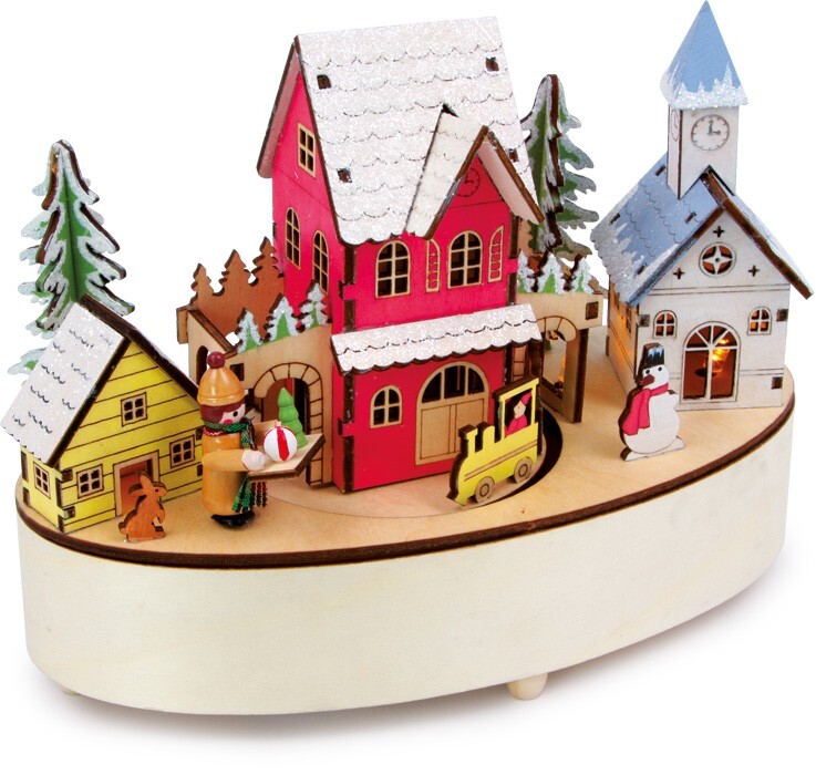 Image of Small foot 6716 - Kleines Dorf Winterzeit mit Spieluhr Stille Nacht Lampe Holz bunt Höhe 16cm
