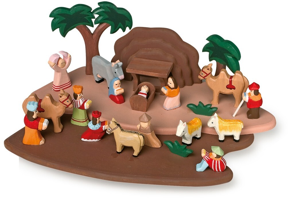 Small foot 1839 - Weihnachtskrippe mit Figuren Holz 20-teilig bunt Höhe 13cm