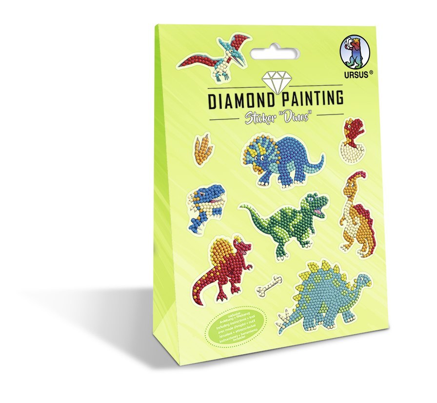 URSUS Kinder-Bastelsets Diamond Painting Sticker Dinos 2er Bogen