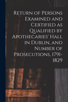 Return of Persons Examined and Certified as Qualified by Apothecaries‘ Hall in Dublin and Number of Prosecutions 1791-1829