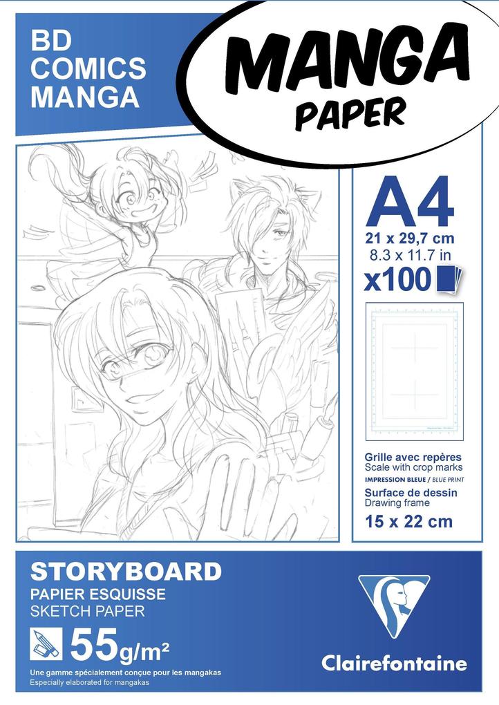 Manga-Block für Storyboard A4 100 Blatt 55g mit sechsteiligem Raster