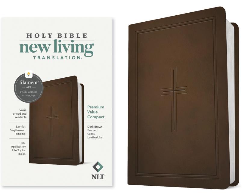 NLT Premium Value Compact Bible Filament-Enabled Edition (Leatherlike Dark Brown Framed Cross)