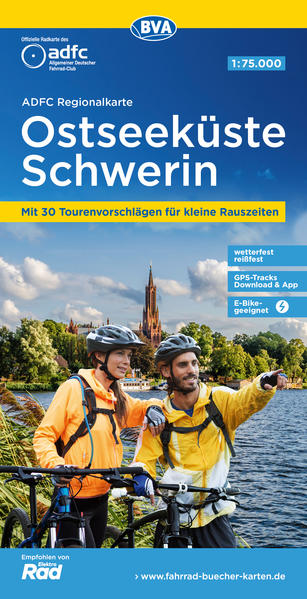 ADFC-Regionalkarte Ostseeküste Schwerin 1:75.000 mit Tagestourenvorschlägen reiß- und wetterfest E-Bike-geeignet GPS-Tracks-Download