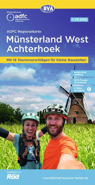 ADFC-Regionalkarte Münsterland West / Flusslandschaft Achterhoek 1:75.000 mit Tagestourenvorschlägen reiß- und wetterfest E-Bike-geeignet GPS-Tracks-Download