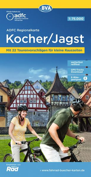 ADFC-Regionalkarte Kocher/ Jagst 1:75.000 mit Tagestourenvorschlägen reiß- und wetterfest E-Bike-geeignet GPS-Tracks-Download