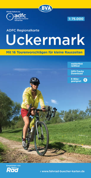 ADFC-Regionalkarte Uckermark 1:75.000 mit Tagestourenvorschlägen reiß- und wetterfest E-Bike-geeignet GPS-Tracks-Download
