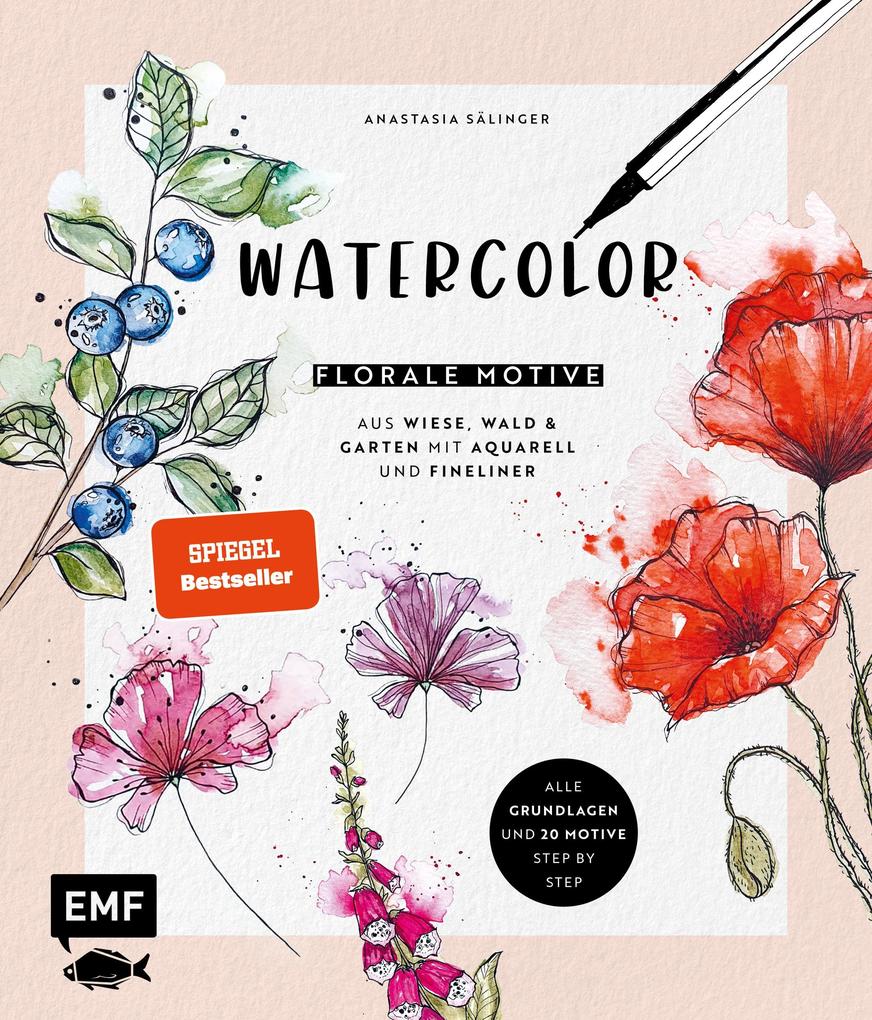 Watercolor - Florale Motive aus Wiese Wald & Garten mit Aquarell und Fineliner