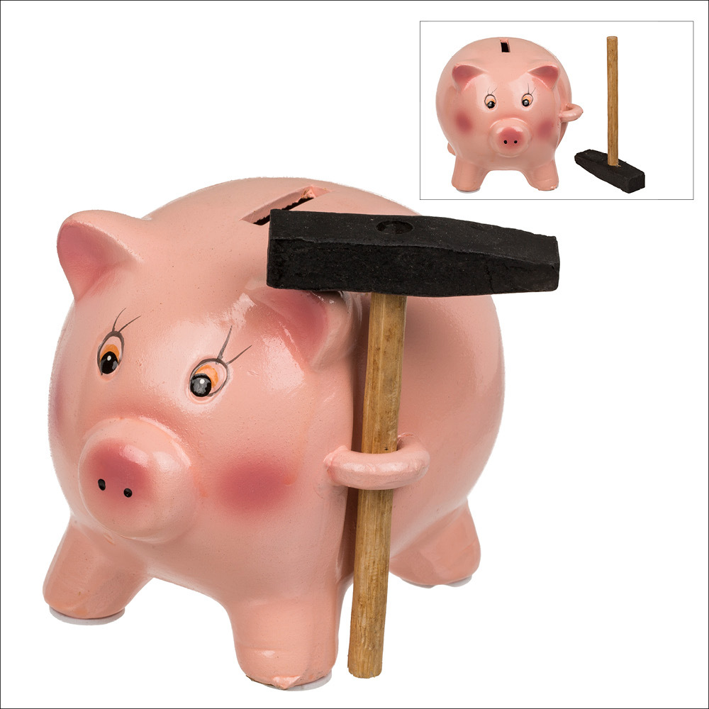 Spardose Schwein mit Hammer aus Keramik ca. 15 cm