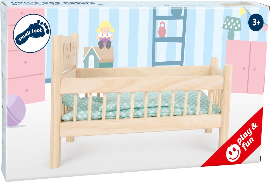 Small foot 9601 - Puppenbett mit Bettzeug Holz natur Länge 44cm