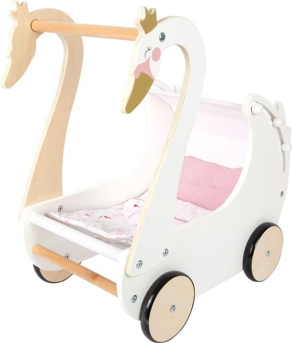 Small foot 12283 - Puppenwagen Schwan Holz weiß Griffhöhe: 50cm