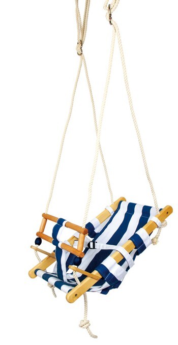 Small foot 6996 - Babyschaukel Maritim Kleinkind-Schaukel mit Sicherheitsgurt Stoff: blau/weiß