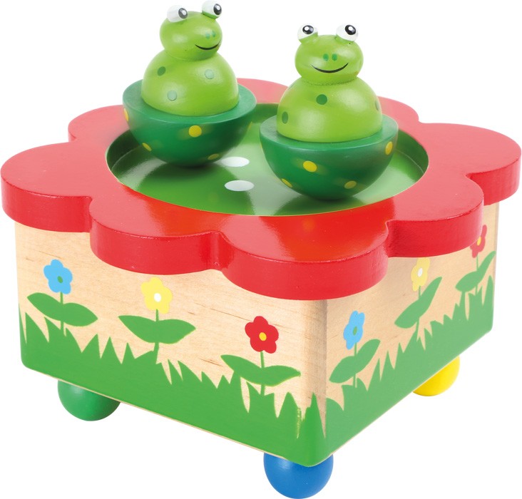 Small foot 7541 - Spieluhr Froschteich Melodie: Merrily we roll along Holz 12x12x7cm