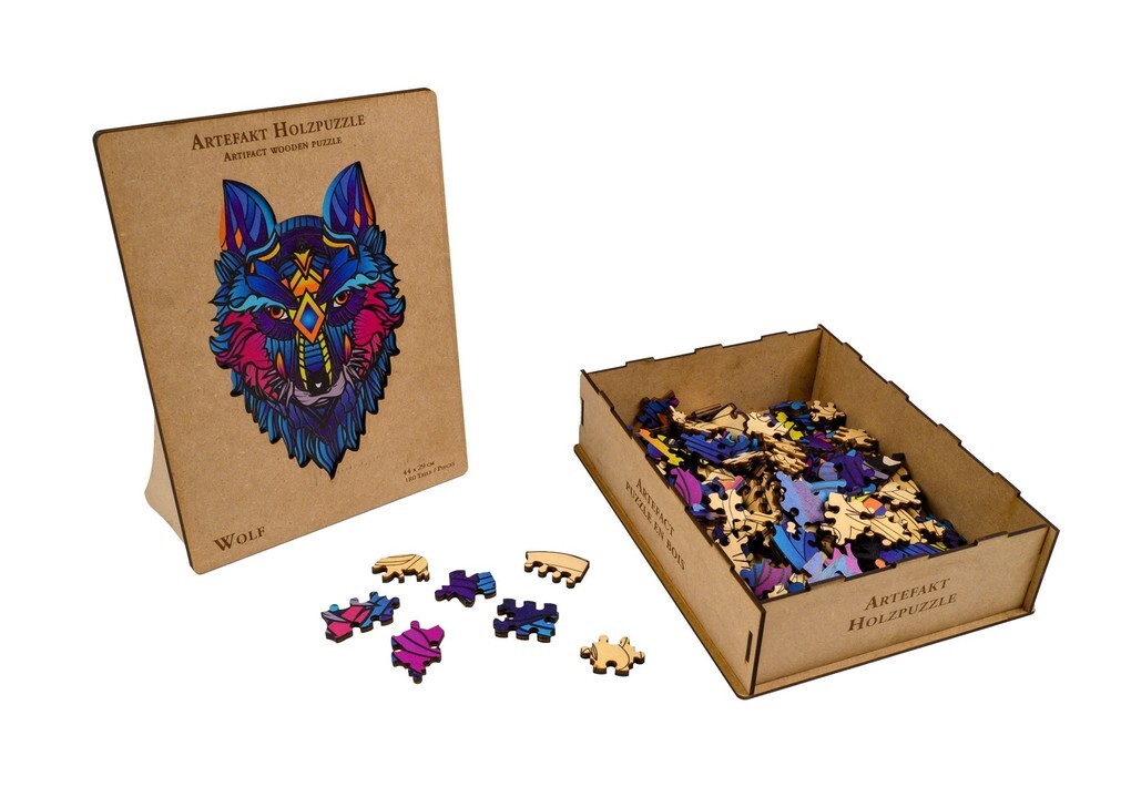Philos 9080 - Artefakt Holzpuzzle 2in1 Wolf 180 Teile in Holzbox