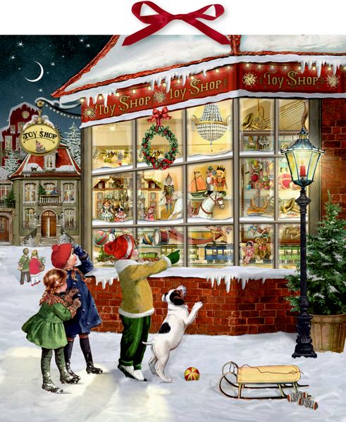 Wand-Adventskalender - Vor dem Spielzeugladen