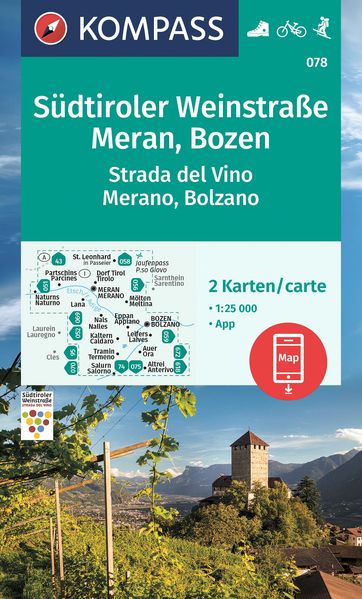 KOMPASS Wanderkarten-Set 078 Südtiroler Weinstraße Meran Bozen / Strada del Vino Merano Bolzano (2 Karten) 1:25.000