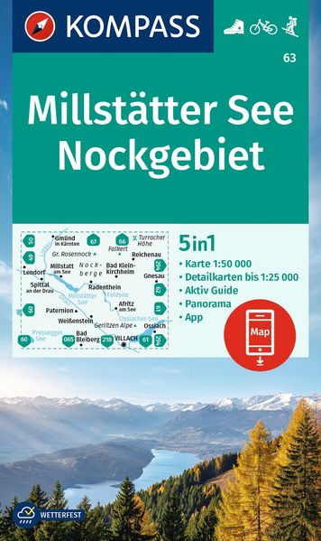 KOMPASS Wanderkarte 63 Millstätter See Nockgebiet 1:50.000