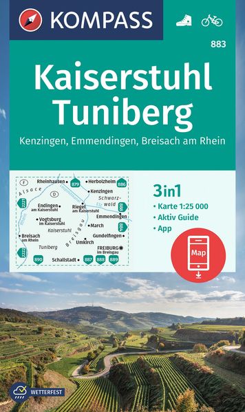 KOMPASS Wanderkarte 883 Kaiserstuhl Tuniberg Kenzingen Emmendingen Breisach am Rhein 1:25.000