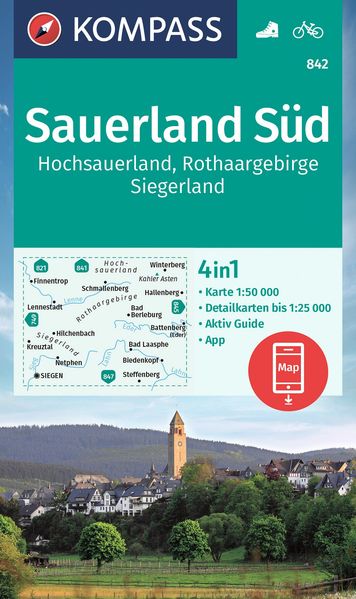 Kompass Karten GmbH Kompass Wanderkarte 842 Sauerland Süd Hochsauerland Rothaargebirge Siegerland 1, 50.000