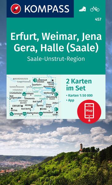 KOMPASS Wanderkarten-Set 457 Erfurt Weimar Jena Gera Halle (Saale) (2 Karten) 1:50.000