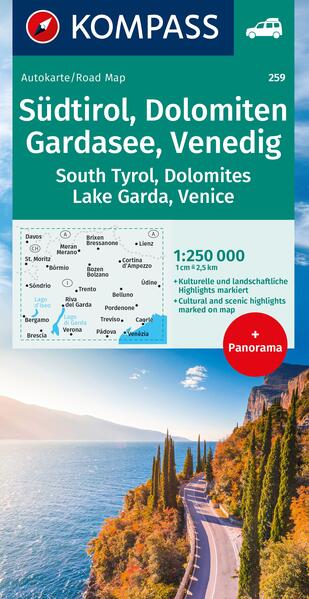 KOMPASS Autokarte Südtirol Dolomiten Gardasee Venedig 1:250.000