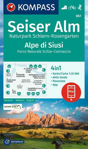 Kompass Karten GmbH Kompass Wanderkarte 067 Seiser Alm Naturpark Schlern-Rosengarten / Alpe Di Siusi Parco Naturale Sciliar-Catinaccio 1, 25.000