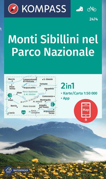 KOMPASS Wanderkarte 2474 Monti Sibillini nel Parco Nazionale 1:50.000