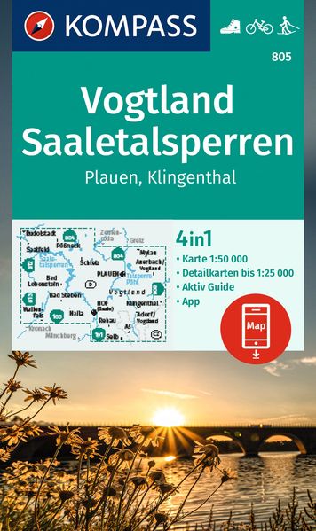 KOMPASS Wanderkarte 805 Vogtland Saaletalsperren Plauen Klingenthal 1:50.000