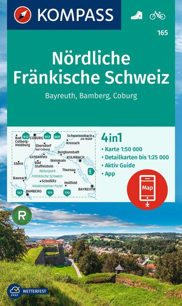 KOMPASS Wanderkarte 165 Nördliche Fränkische Schweiz Bayreuth Bamberg Coburg 1:50.000
