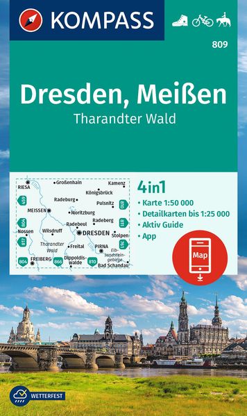 KOMPASS Wanderkarte 809 Dresden Meißen Tharandter Wald 1:50.000