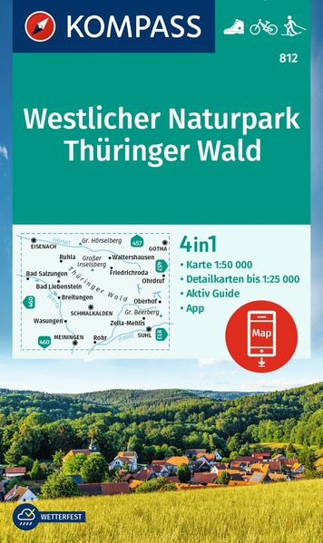 Kompass Karten GmbH Kompass Wanderkarte 812 Westlicher Naturpark Thüringer Wald 1, 50.000