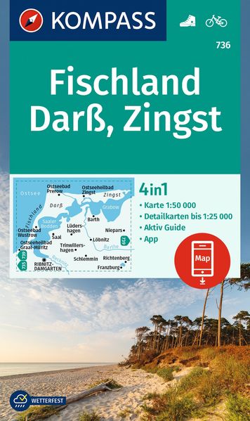 KOMPASS Wanderkarte 736 Fischland Darß Zingst 1:50.000