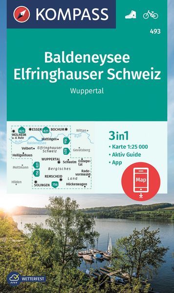 KOMPASS Wanderkarte 493 Baldeneysee Elfringhauser Schweiz Wuppertal 1:25.000