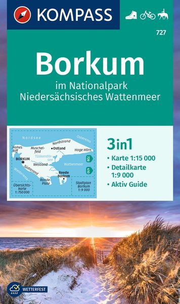 Kompass Karten GmbH Kompass Wanderkarte 727 Borkum Im Nationalpark Niedersächsisches Wattenmeer 1, 15.000