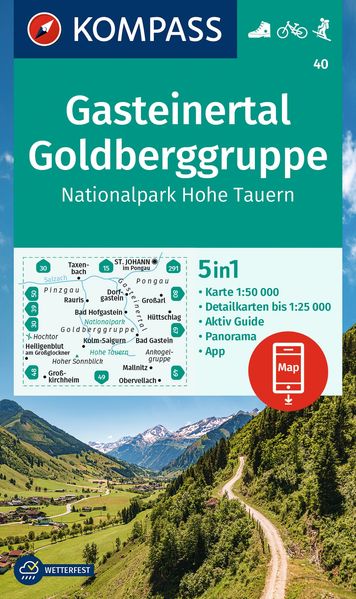 KOMPASS Wanderkarte 40 Gasteinertal Goldberggruppe Nationalpark Hohe Tauern 1:50.000