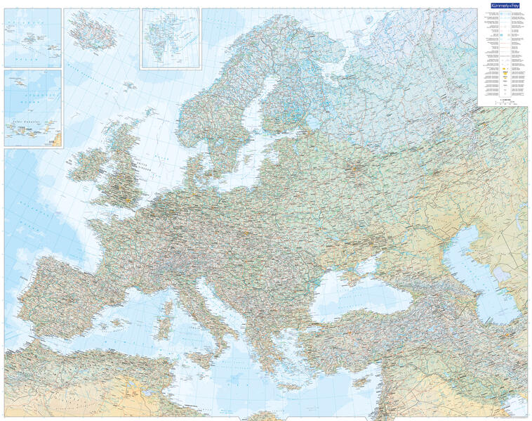 Kümmerly+Frey Welt- und Kontinentkarte Europakarte physikalisch Poster 1:45 Mio.