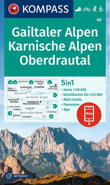 KOMPASS Wanderkarte 60 Gailtaler Alpen Karnische Alpen Oberdrautal 1:50.000