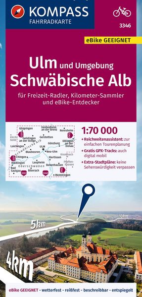 KOMPASS Fahrradkarte 3346 Ulm und Umgebung Schwäbische Alb 1:70.000
