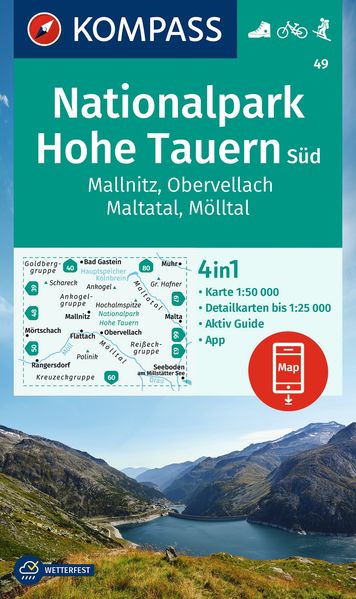 KOMPASS Wanderkarte 49 Nationalpark Hohe Tauern Süd Mallnitz Obervellach Maltatal Mölltal 1:50.000