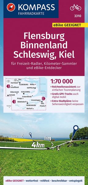 KOMPASS Fahrradkarte 3310 Flensburg Binnenland Schleswig Kiel 1:70.000